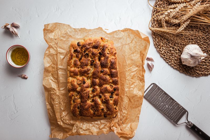 Garlic Focaccia Bread served warm with olive oil